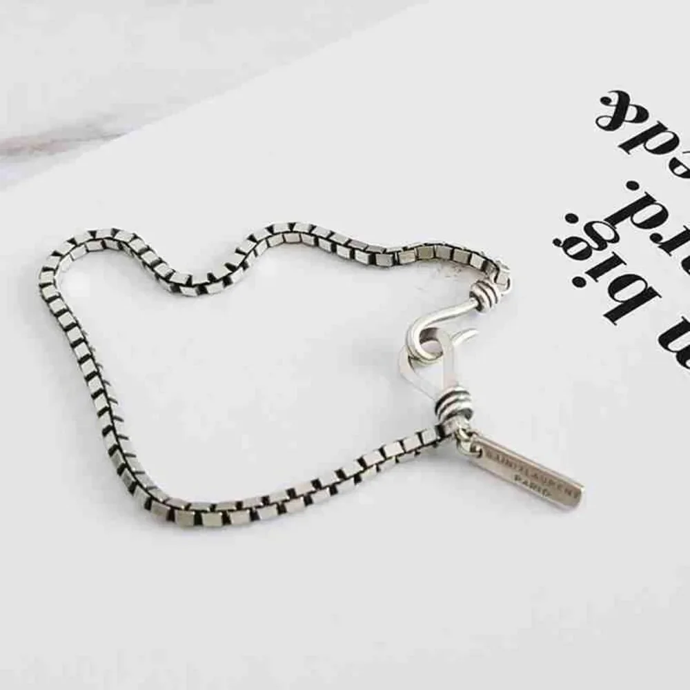 New Small Sterling Silver Box Chain Men's Bracelet - Picture 3 of 8
